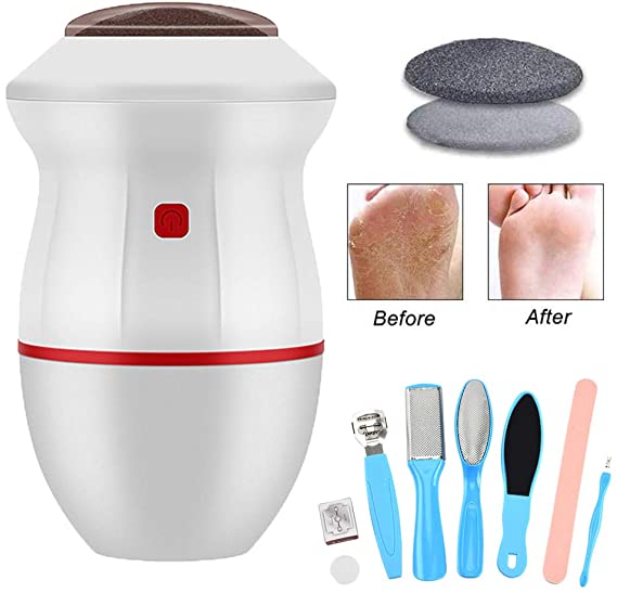 MEETWAY Portable Electric Vacuum Adsorption Foot Grinder with Professional Pedicure Tools Kit 8 in 1 USB Electronic Foot File Pedicure Tools Dual-Speed Callus Remover Feet Care