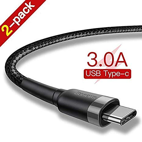 USB Type C Cable,Baseus Type C Cable USB C to USB A Charger (2 Pack 2M   1M), Nylon Braided Fast Charging Cord for Samsung Galaxy S9 S8 Note 8 9, Pixel, LG V30 G6 G5 - Black Grey