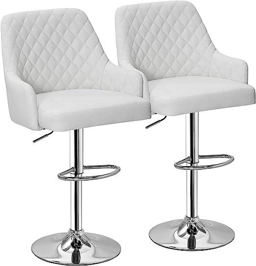 VECELO Adjustable Bar Stools with Back, Bar Height Stools for Kitchen Counter, Bar Stools Set of 2, White