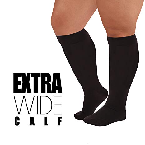 5XL Black Opaque Compression Socks, Plus Size Medical Support Hose 20-30 mmHg, Closed Toe, Extra Wide Graduated Compression Stockings (Size: XXXXXL, Black) Support Stockings for Men and Woman