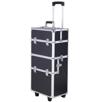 Giantex 3 In1 Pro Aluminum Rolling Makeup Cosmetic Train Case Wheeled Box (Black)