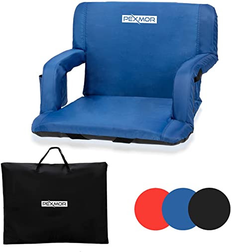 PEXMOR Wide 25''/21'' Stadium Seats for Bleachers with Back Support & Carrying Bag, Reclining Chair with Two Pockets for Drinks, Portable Padded Shoulder Straps, Armrests, Waterproof Anti-Slip Bottom