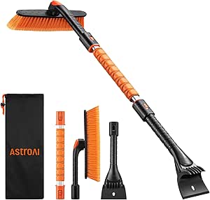 AstroAI 39.37" Ice Scrapers for Car Windshield and Snow Brush with Foam Grip and 360° Pivoting Brush Head for Christmas Car Auto Truck SUV(Orange)