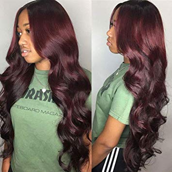 Burgundy Colored Lace Front Wigs Human Hair Pre Plucked With Baby Hair for Black Women, 13x6 Body Wave Brazilian Virgin Human Hair Wigs 22 Inch