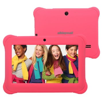 Alldaymall Kids Tablet, 7 inch 1GB   8GB Quad Core Android HD Edition w/ iWawa Pre-Installed Bundle, Tablets for kids with Wifi and Camera and Games - Pink Silicone