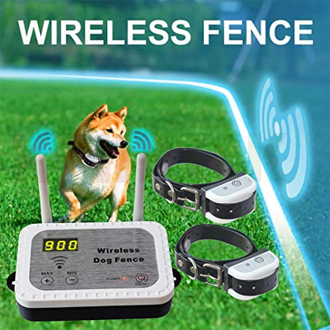 JUSTPET Wireless Electric Dog Fence Pet Containment System, Safe Effective Anti Over Shock Design, Adjustable Control Range 900 Feet & Display Distance, Rechargeable Waterproof Collar Receiver