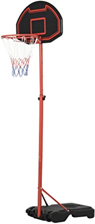 HOMCOM Panier de Basket-Ball sur Pied avec Poteau Panneau, Base de lestage sur roulettes Hauteur réglable 1,55-2,1 m Rouge Noir