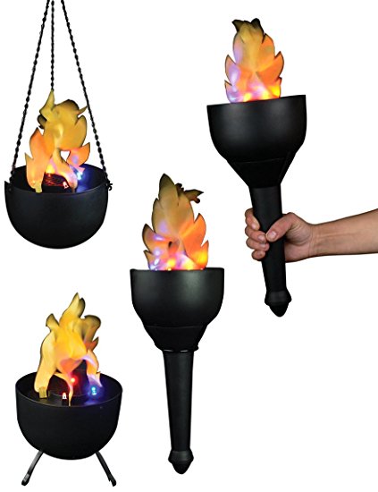 Fortune Products FLM-101 4-in-1 Battery Flame, 6" Diameter, 4 3/8" Height, 6" Flame, Black Bowl with Blue and Orange LEDs