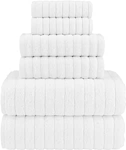 Elegant Comfort 100% Turkish Cotton Corduroy Ribbed Luxury Bath Towels 6-Piece Set, Premium Feel - Quick Dry, Highly Absorbent, Contains 2 Bath Towels, 2 Hand Towels, and 2 Washcloths, White