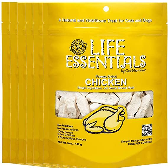 All-Natural Freeze Dried Chicken Treats for Dogs & Cats No Grains, Fillers, Additives and Preservatives Proudly Made in the USA - 6 Pack (5 oz. Bag)