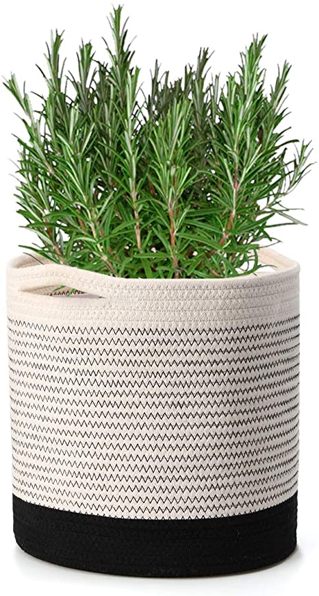 Tvird Woven Cotton Rope Plant Basket for 8” to 11” Plant Pots, Cotton Rope Plant Basket 11’’ x 11” Modern Indoor Planters for Home Decor,Storage Basket Organizer with Modern and Simple Design