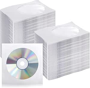 Fasmov 1,000 Pieces White Paper CD DVD Sleeves Envelope Holder with Clear Window and Flap