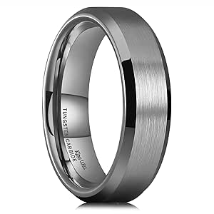 King Will Basic 6mm 7mm 8mm 9mm 10mm Men Wedding Black/Silver Tungsten Ring Matte Finish Beveled Polished Edge Comfort Fit