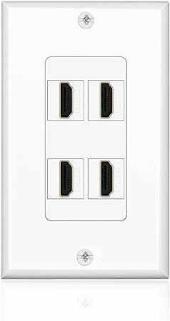 TNP HDMI Wall Plate (4 Port, White) HDMI Face Plate Socket Insert Jack Outlet Panel Mount Support 4K 60Hz HDR ARC/eARC Full HD 3D Ethernet High Speed Cable Extension Coupler f/Projector & Home