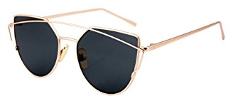 FEISEDY Cat Eye Mirrored Flat Lenses Metal Frame Women Sunglasses UV400