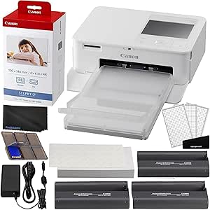 Canon Selphy CP1500 Wireless Compact Photo Printer (White) Bundle with KP-108IN Color Ink Paper Set (108 Sheets of 4x6 Paper   3 Ink Cartridges)   6-Slot Memory Card Holder   More, Black