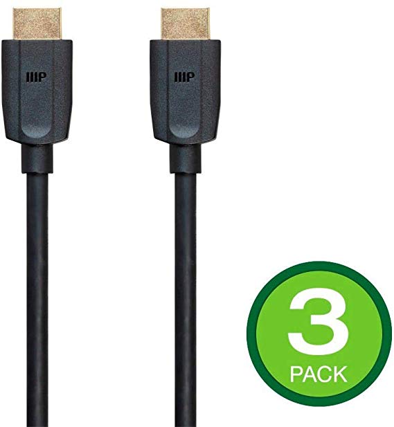 Monoprice Ultra 8K High Speed HDMI Cable - 6 Feet - Black (3-Pack) 48Gbps, 8K, Dynamic HDR, eARC, UHDTV, AMD FreeSync - DynamicView