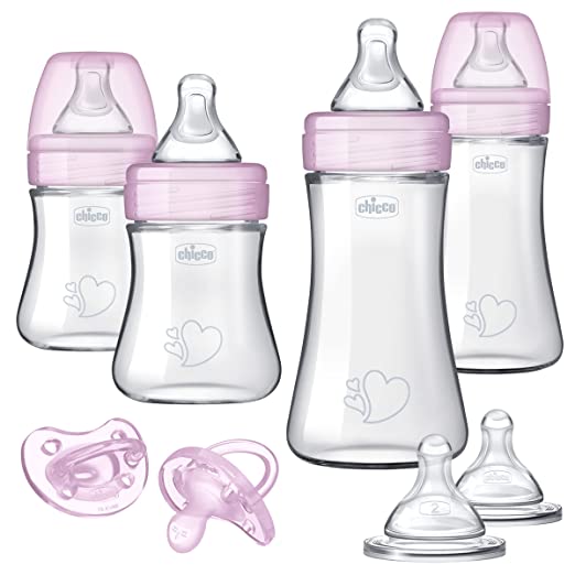 Chicco Duo Newborn Hybrid Baby Bottle Starter Gift Set with Invinci-Glass Inside/Plastic Outside - Pink