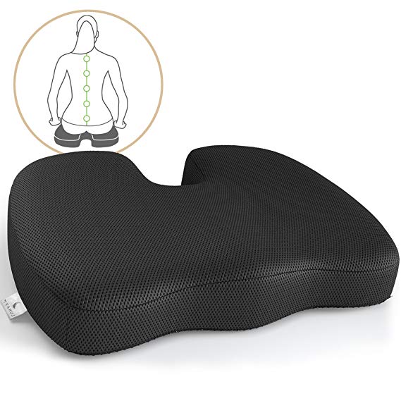 Memory Foam Orthopedic Seat Cushion - Helps with Tailbone and Sciatica Back Pain - Perfect Portable Padded Pillow for Car and office Desk Chair