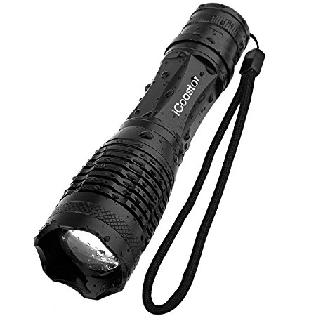 LED Flashlight iCoostor Handheld Tactical Torches Flashlight Super Brightness Waterproof IPX5 5 Modes Zoomable Focus For Outdoor (E6-1pcs)