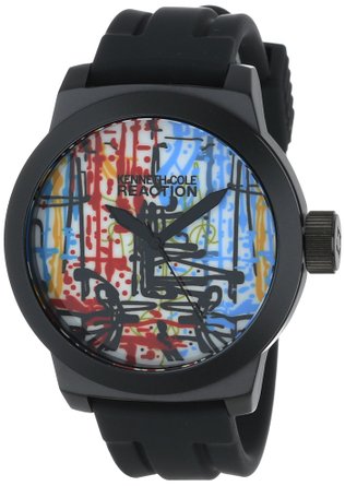 Kenneth Cole REACTION Men's RK1251 Street Collection Round Analog Custom Graphic Silicone Watch