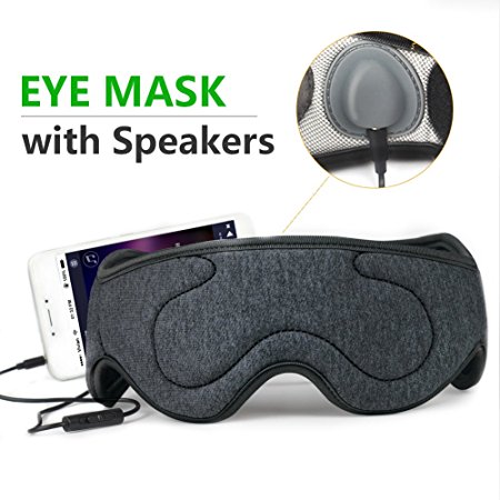 Music Eye Mask with Speakers, 3.5mm Aux Cable, Contoured Eye Shade with Soft Breathable Memory Foam, Light Blocking Sleep Mask & Blindfold for Travel, Nap, Meditation, Insomnia, for All Ages-Gray