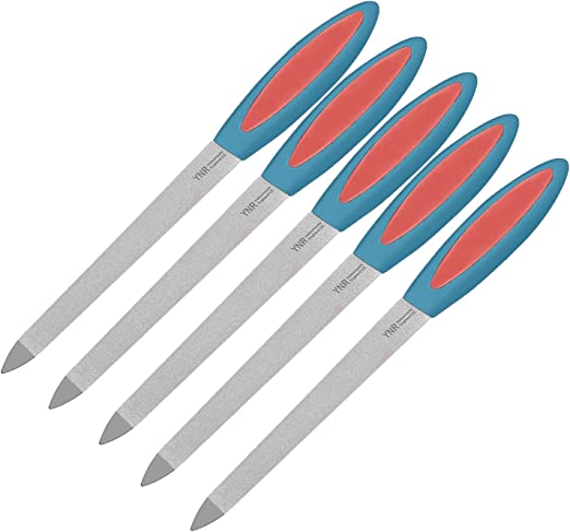 1/3/5 Packs Sapphire Nail File Metal Nail File Long Handle Nail Buffer Nail Care Manicure Tool Accessories 17.2 cm (5 PACK)