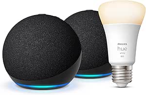 Echo Dot (5ª generazione) | Antracite, 2 pezzi   Philips Hue Smart Bulb (E27), compatibile con Alexa - Kit di base per Casa Intelligente