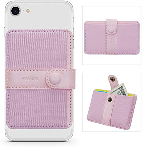 Phone Card Holder Ultra-slim Self Adhesive Stick-on Credit Card Wallet, Cell Phone Wallet with Pocket for Credit Card, ID, Business Card - iPhone, Android and Most Smartphones (Horizontal Pink)