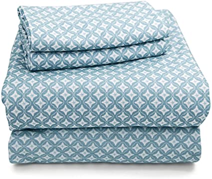 MARQUESS King Flannel Sheet Set-Soft & Comfortable Bedding Sheet, Easy Care and Fade Resistant, Ultra Warm & Luxurious 4-Piece Bedding Collectionby (King, Blue Flower)