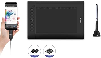 HUION H610PRO V2 Battery-free Pen Graphic Tablet of 8192 Levels with Tilt Function, 8 Press keys and 16 Soft Keys (H610PRO V2)