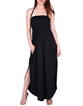 HDE Maxi Dresses for Women - Long Dress Halter Side Split Summer Dress