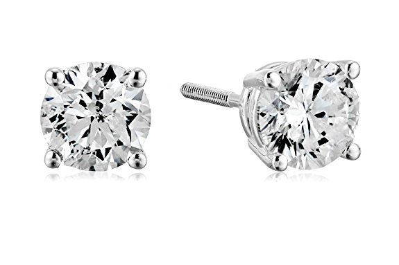 Certified 14k White Gold Diamond with Screw Back and Post Stud Earrings (J-K Color, I1-I2 Clarity)