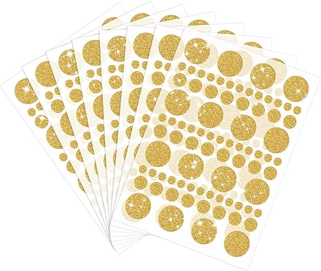 8 Sheet 632 Pieces Gold Foil Dot Stickers Round Coding Circle Dot Stickers Labels, Assorted Size Golden Glitter Dot Wall Stickers for Home, Bar, DIY and Office