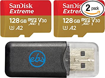 SanDisk Extreme (UHS-1 U3 / V30) A2 128GB Micro SD (2 Pack) Memory Card for GoPro Hero 10 Black Action Cam Hero10 SDXC (SDSQXA1-128G-GN6MN) Bundle with 1 Everything But Stromboli MicroSD Card Reader