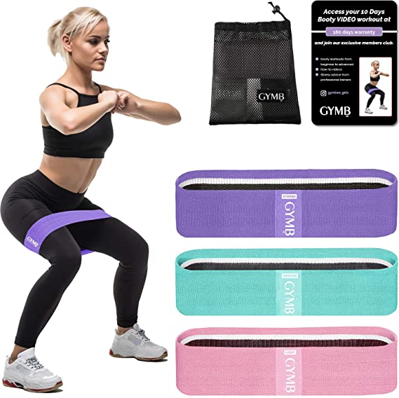 Gymbee 3 Fabric Resistance Bands for Legs and Butt, Loop Exercise Bands, Booty Workout Bands for Women, Glute Bands, Non Slip Squat Bands with 3 Resistant Levels