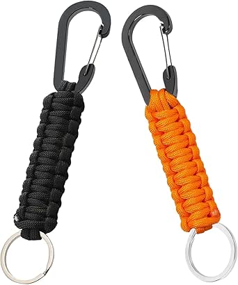 Paracord Keychain Carabiner for Men/Women, Heavy Duty Military Braided Key Chain Aluminum Key Clip for Keys，Camping，Hiking