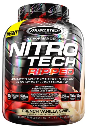 MuscleTech Nitro Tech Ripped Powder, French Vanilla Swirl, 4 Pound