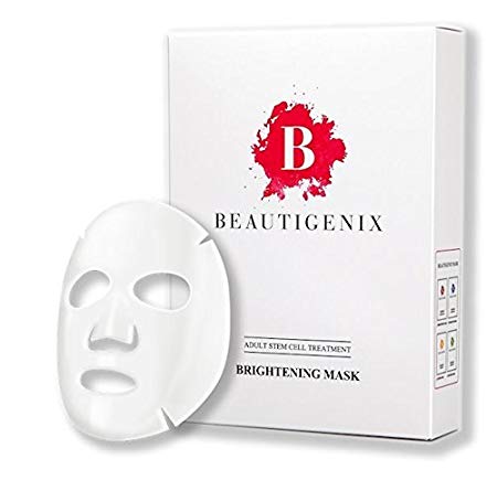 Beautigenix Korean Facial Sheet Mask- Brightening Serum with Regenerative Stem Cell - Repair Dark Spots for Radiant Looking Skin, 1 Box of 10 with Facial Care and Instructional PDF