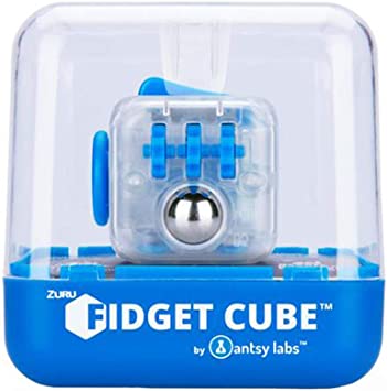 Zuru Fidget Cube by Antsy Labs - Custom Series (Solid Blue Switch) Clear Fidget Cube with Blue Accents