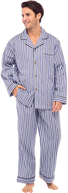 Alexander Del Rossa Men's Lightweight Button Down Pajama Set, Long Cotton Pjs