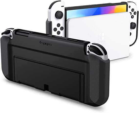 Spigen Thin Fit Designed for Nintendo Switch OLED Model 7 Inch and Joy-Con Controller Dockable Case with Kickstand Protective Case - Black