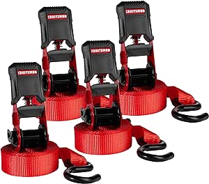 CRAFTSMAN CMXAZBS15004 Black/Red 1" x 12' Ratchet Tie Down Straps - Light/Mid-Weight Duty (1500 lb Break Strength), 4 Pack