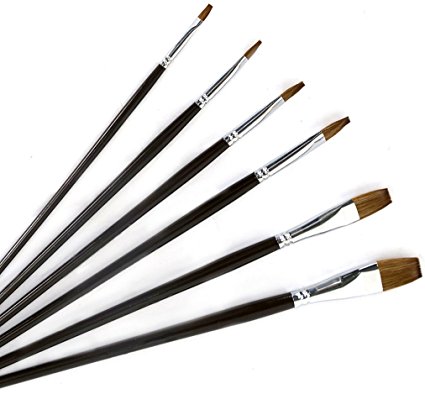 ARTIST PAINT BRUSHES - Top Quality Red Sable (Weasel Hair) Long Handle, Flat Paint Brush Set For Acrylic, Oil, Gouache and Watercolor Painting Offering Excellent Paint Holding and Easy Flow of Paint