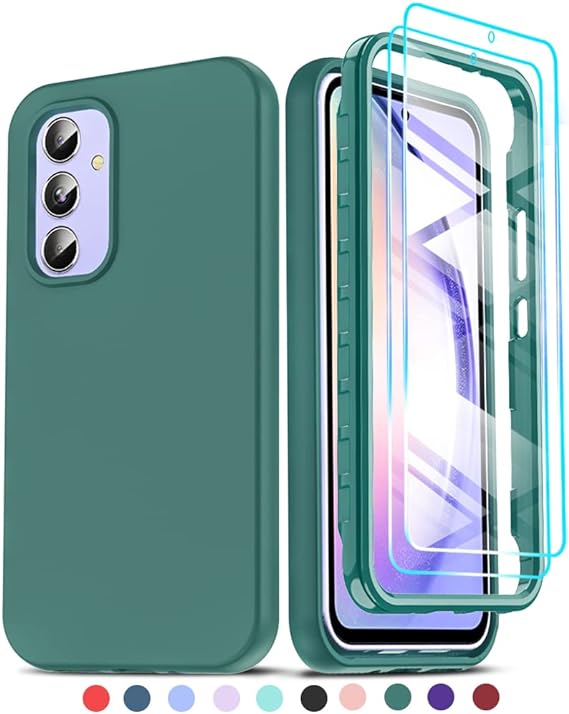 LeYi for Samsung Galaxy A54 5G Case: Samsung A54 5G Case with [2 x Tempered Glass Screen Protector], Full-Body Shockproof Soft Liquid Silicone Protective Phone Cover Case for Galaxy A 54, Green