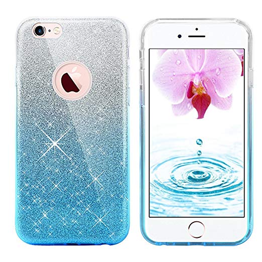 iPhone 8 Case, iPhone 7 Case, Glitter Bling Sparkle Cute Hybrid Three Layer Shockproof [Soft TPU Outer Cover   Hard PC Inner] Protective Shell Skin Slim for Apple iPhone 7/8 4.7 inch (Gradient Blue)