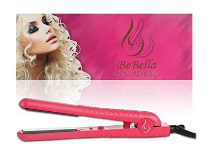 Bebella Colorful Collection: Professional 1.25" 100% Black Onyx Ceramic Plates Hair Straightener Flat Iron Color Collection Hot Pink