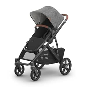 UPPAbaby Vista V3 Stroller - Full-Size Single-to-Double Stroller System - Toddler Seat, Bug Shield, Rain Shield, and Storage Bag Included - Greyson (Charcoal Mélange/Carbon Frame/Saddle Leather)