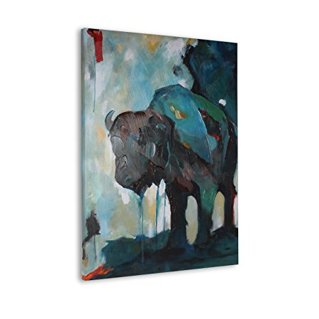 Watercolor Buffalo Canvas Wall Art, 30 inches by 40 inches high, Navy Blue, By Brook Tangney