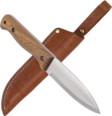 BPS Knives B1 SSH- Stainless Steel Bushcraft Knife With Leather Sheath - Camping Knives - Outdoor Full Tang Fixed Blade Knife - Handmade Camp Knife - Survival Tactical Knife